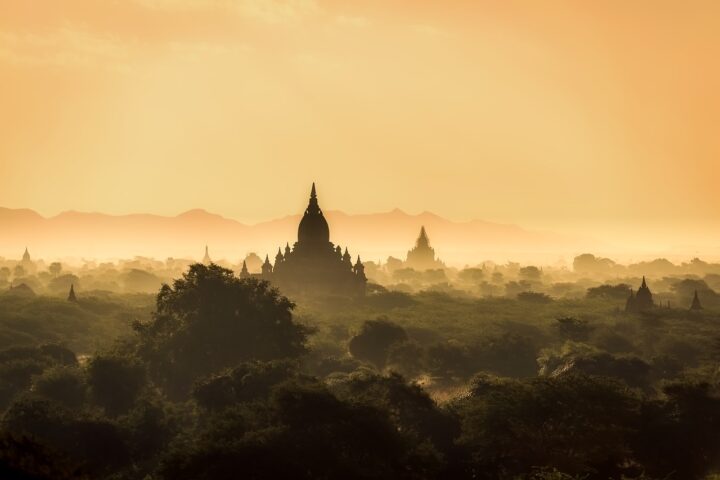 myanmar, burma, landscape, sunrise, morning, haze, mist, fog, temples, faith, religion, silhouettes, forest, trees, nature, woods, culture-2494826.jpg